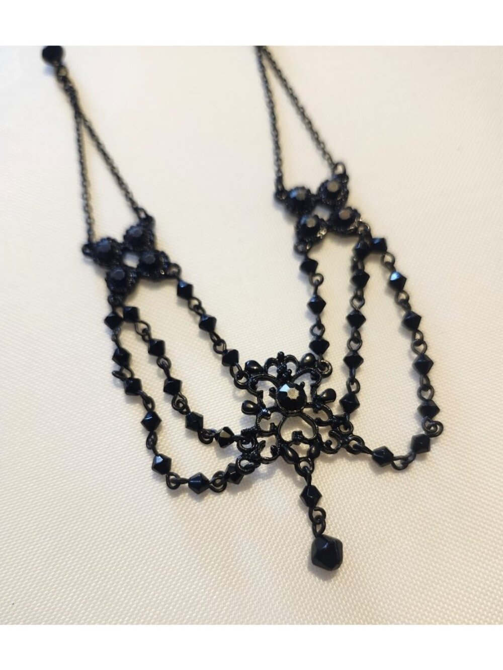 Chandelier Necklace Black Beaded Goth Victorian Swag Drop - Picture 4 of 5